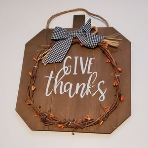 Give thanks hanging wall decor sign small